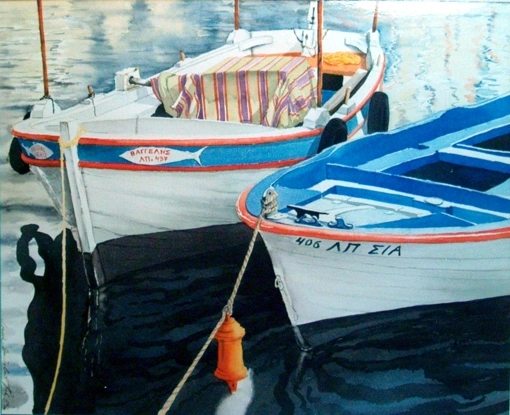 Griechische Fischerboote-Aquarell-Puk