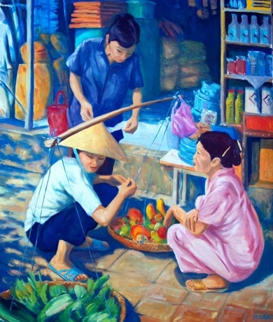 Vietnamesische Händlerinnen, Ölgemälde