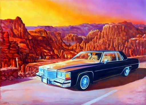 Schwarzer Chevrolet vor einer Grand Canyon Szene